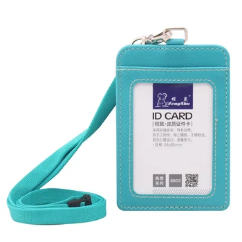 

PU Leather Neck Strap Access Card Bus Card Holder Employee Badge Card Case ID Card + Lanyard