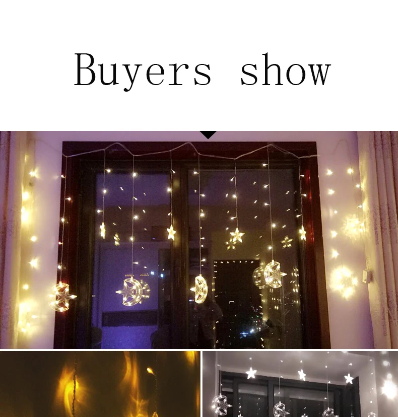 Ficha de Natal Estrela e Lua Decoração para Festa de Casamento Levou Cortinas Luzes Indoor - Outdoor Luz Férias 2.5 m 220 v ue 14 christmas led star