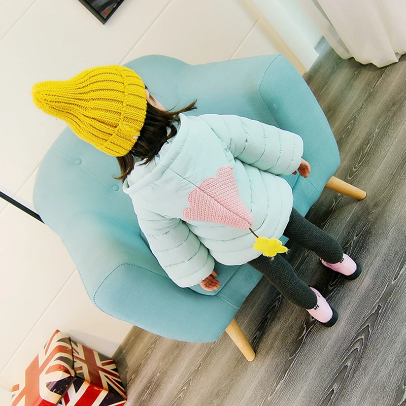 Baby girl Coat In Winter Leisure style Hat the tail flower  Sunflower knit pocket cotton-padded jacket for Kids Children (1)