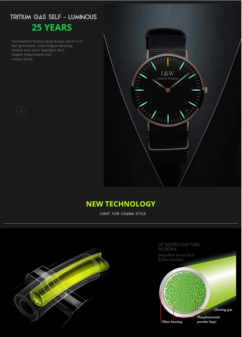 Модные 6 мм ультратонкие дизайн часы для мужчин карнавал высокого класса кварцевые часы сапфир водостойкие 25 лет самосветящиеся Тритий часы