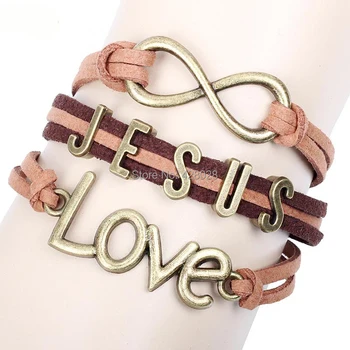 

Infinity JESUS LOVE & Bracelets Multi Layer Braided Leather Handmade Combination Pattern Colorful Charm Bracelets