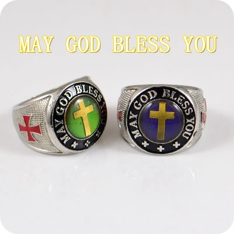 

5x MAY GOD BLESS YOU Changing Color Cross Zinc Alloy Rings Fashion Christain Religious Jewelry