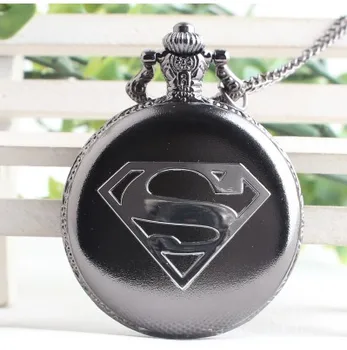 

New Arrival Cool Superman Black Case With Blue Dial Pendant Pocket Watch High Quality Fob Watch For Gift 2020