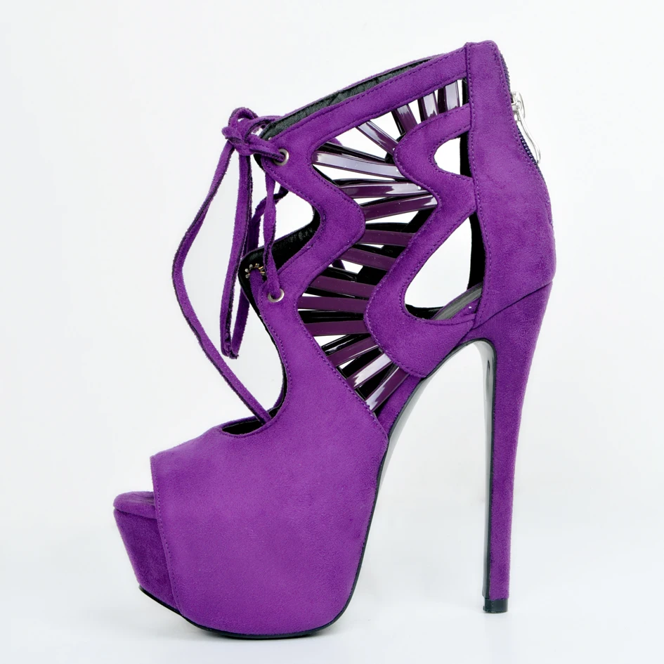 

Hot Selling Purple Suede Ankle Boots 2018 Sexy Peep toe Lace-up gladiator sandal boots cutouts platform high heel boots