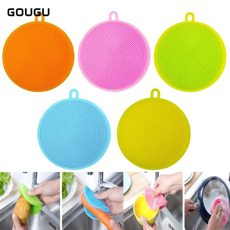 

GOUGU Silicone Dish Washing Sponge Scrubber Kitchen Fruit Cleaning Dish Brush Kitchen Gadget