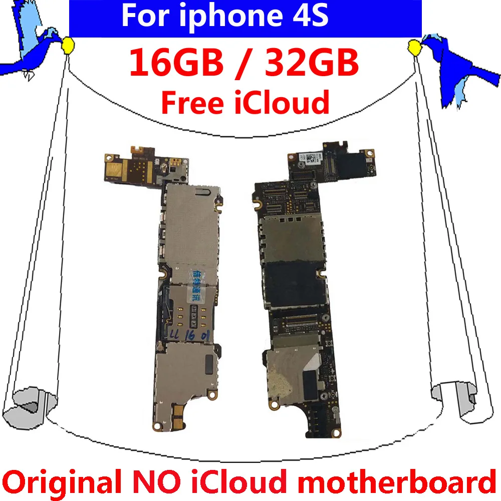 

Tested Clean iCloud good working for iphone 4S 16GB 32GB Original motherboard IOS system Logic board unlocked main board plate