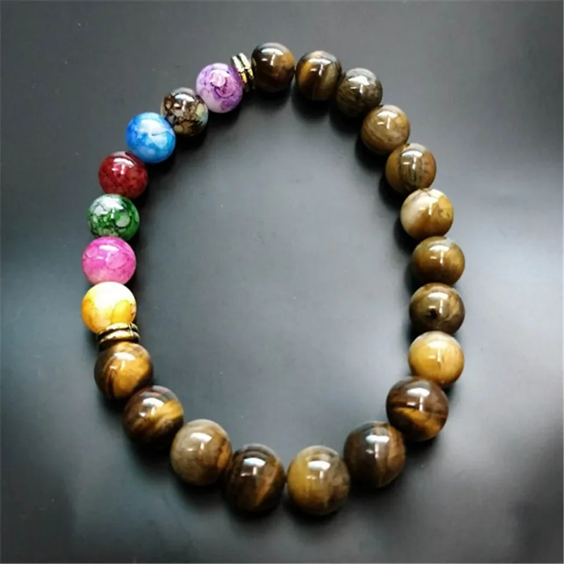 

2018 Hot Selling Natural 7 Chakra Bracelet Men Lava Tigers Eye Stone Bracelets Stretch Beaded Yoga Bracelet Jewelry Dropshipping