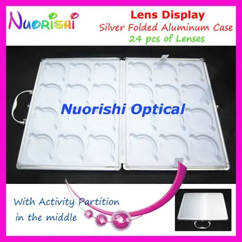 

Portable Silver Aluminum 24pcs Optical Lens Lenses Sample Display Suitcase Case With Activity Partition D010-24 free shipping