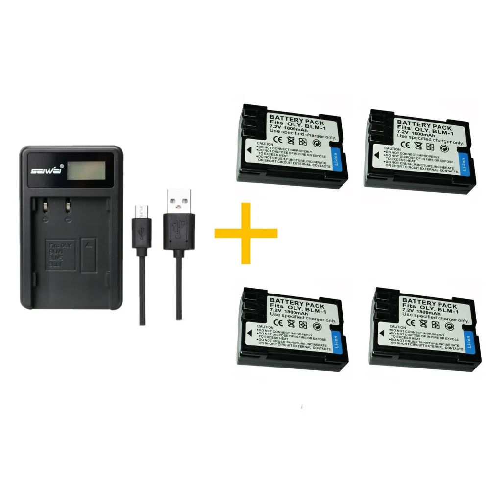 ¡4 Uds 1800mAh BLM1 BLM 1 con solo cargador de batería para Olympus