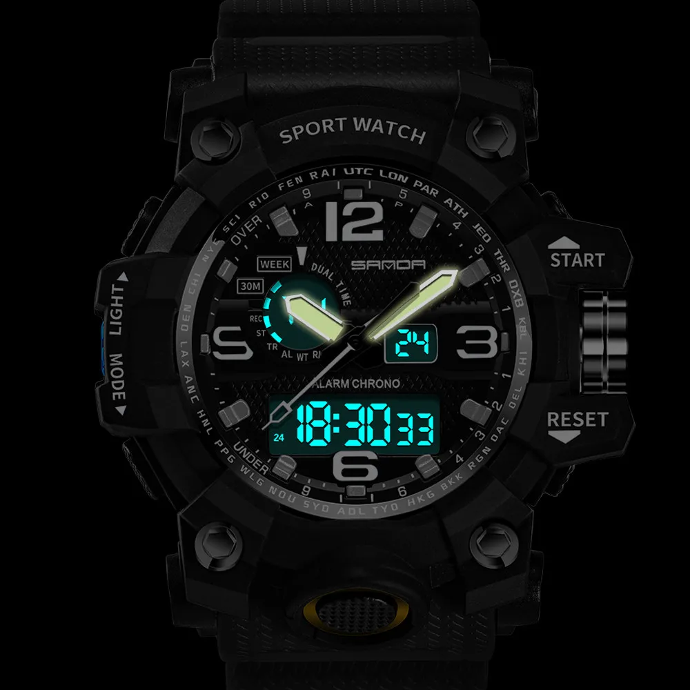 SANDA часы для мужчин кварцевые цифровые водонепроницаемые часы спортивные часы для мужчин силиконовые светодиодные электронные часы Relogio Masculino