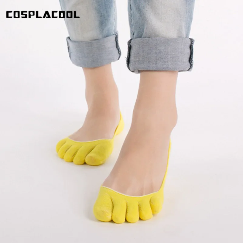 

[COSPLACOOL] 1 Pair Summer Fashion Women's Candy Color Five Finger Toes Sock Invisible Non Slip Ankle Cotton Blend Socks Meias