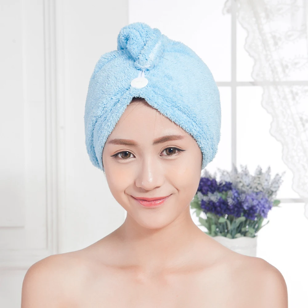 Shower Cap Women Bathroom Hair Towel Coral Velvet Hair Dry Hat Strong