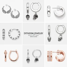 Креольские висячие серьги-кольца с черепом, новинка, кубический цирконий, модные ювелирные изделия, Панк 925 пробы, Серебряный подарок для женщин и мужчин