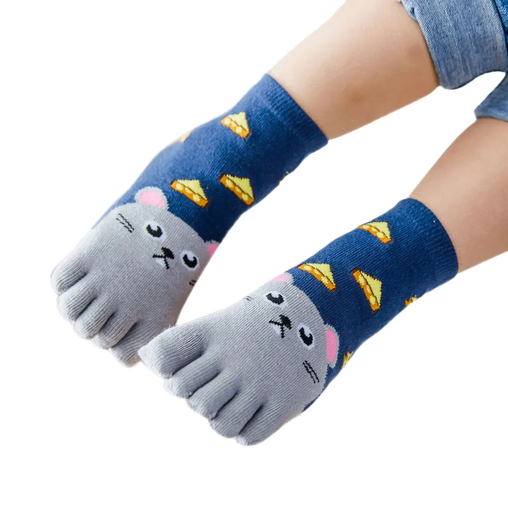 Детские носки для малышей милые хлопковые мягкие носки Meias для маленьких мальчиков и девочек Нескользящие носки с рисунками животных, с пятью пальцами для детей 3-7 лет, k328 - Цвет: Gray