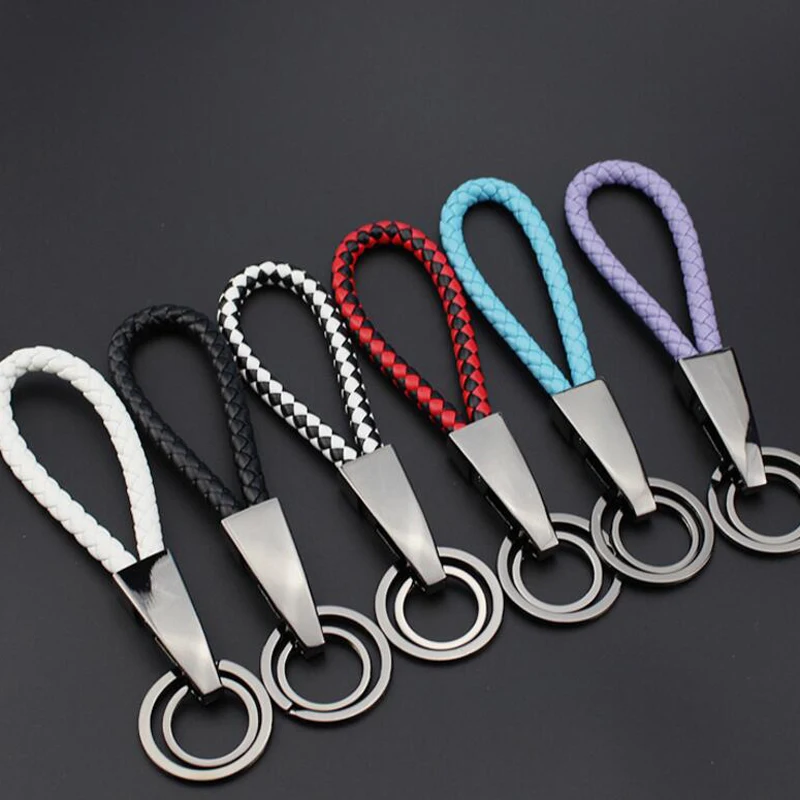 

5 Pcs Colorful PU Leather Braided Rope Key ring Bag Pendant Key Holder Car Key Chain Men Women Keychains Hang Bag Accessories