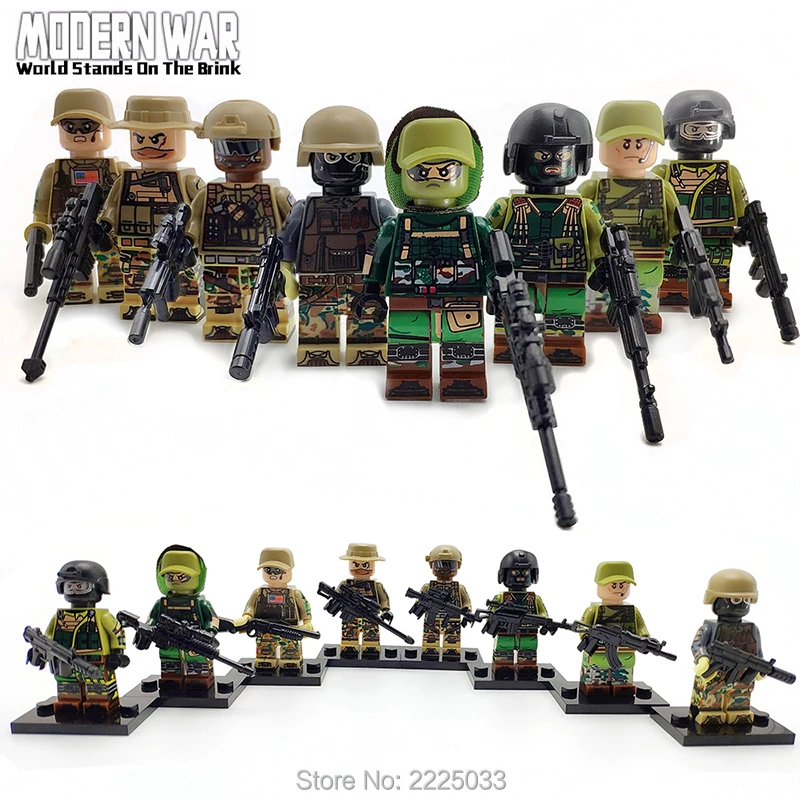 

compatible legoeinglys military 8pz Army MOC Russian Marine US Army Figure Anti-terrorism Soldier Team With Weapons Blocks Toys