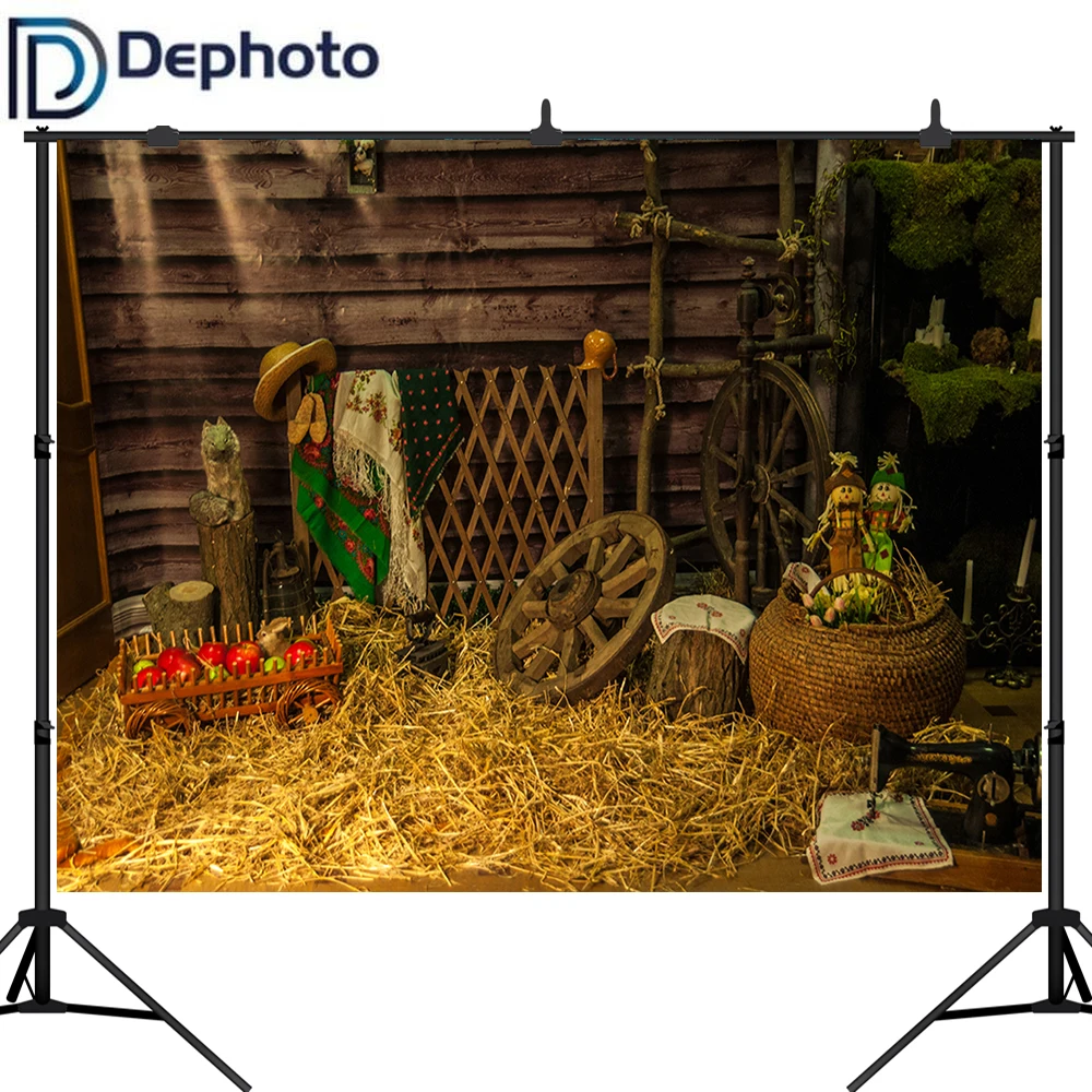 Dephoto Farm деревянный дом стог сена кукольные цветы фон для фотосъемки
