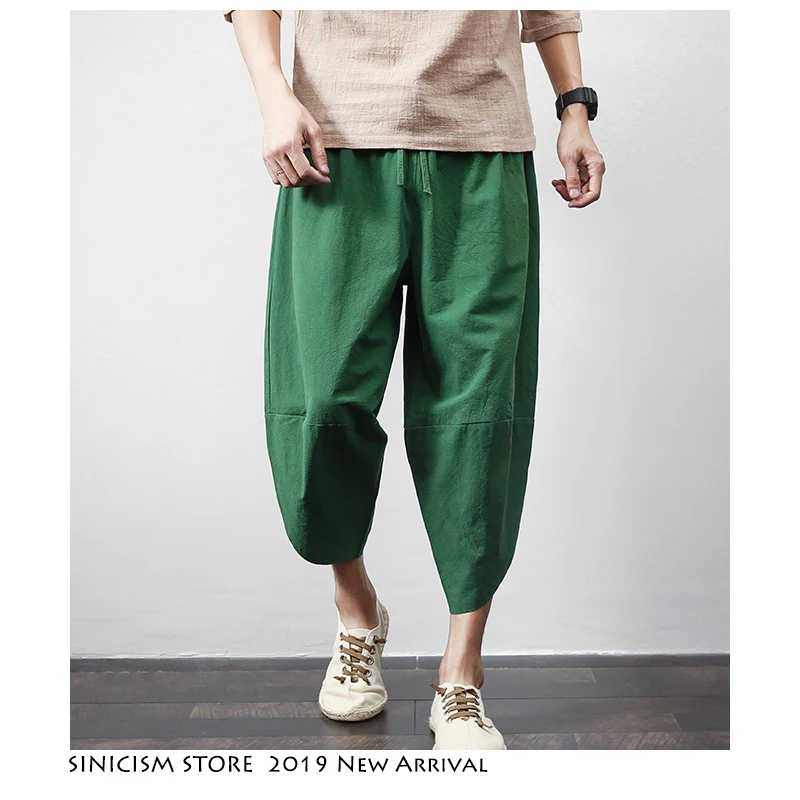 Sinicism مخزن الرجال 2019 الشارع الشهير ركض رجل الصيف المسار SweatPants الذكور عارضة Caif طول السراويل القطن الكتان سراويلي حريمي