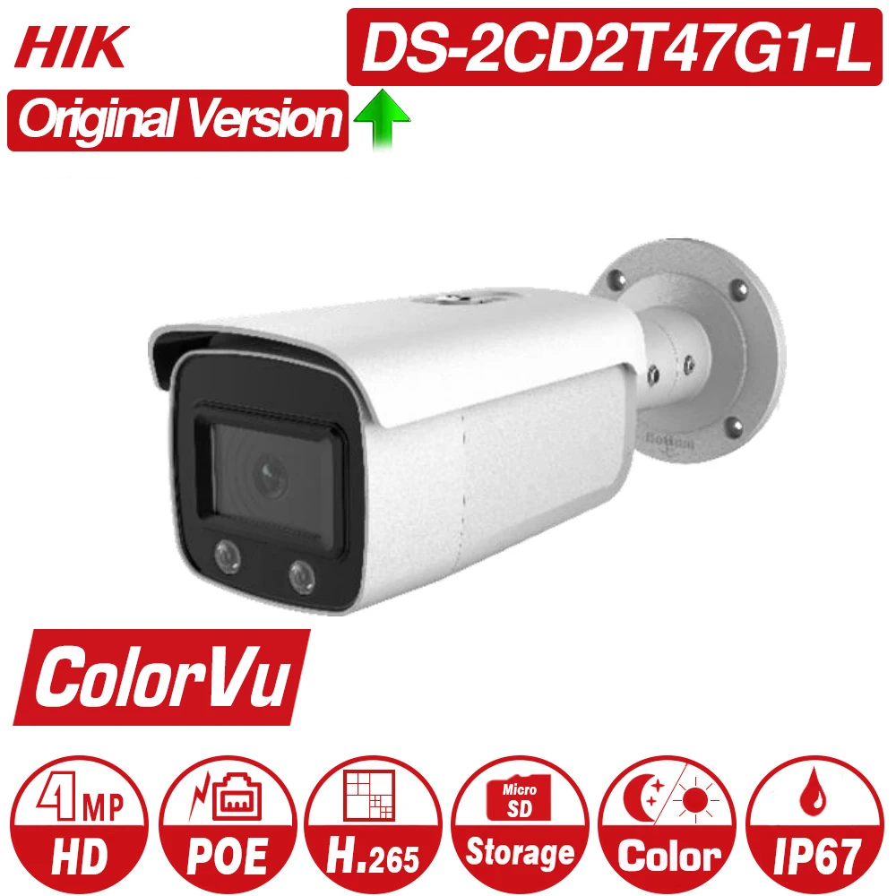 

Hikvision ColorVu Original IP Camera DS-2CD2T47G1-L 4MP Network Dome POE IP Camera H.265 CCTV Camera SD Card Slot