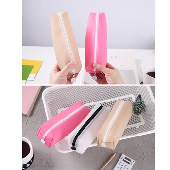 

Sunshine solid color simple portable PU case girl stationery pencil case student PU pencil bag school supplies supplies