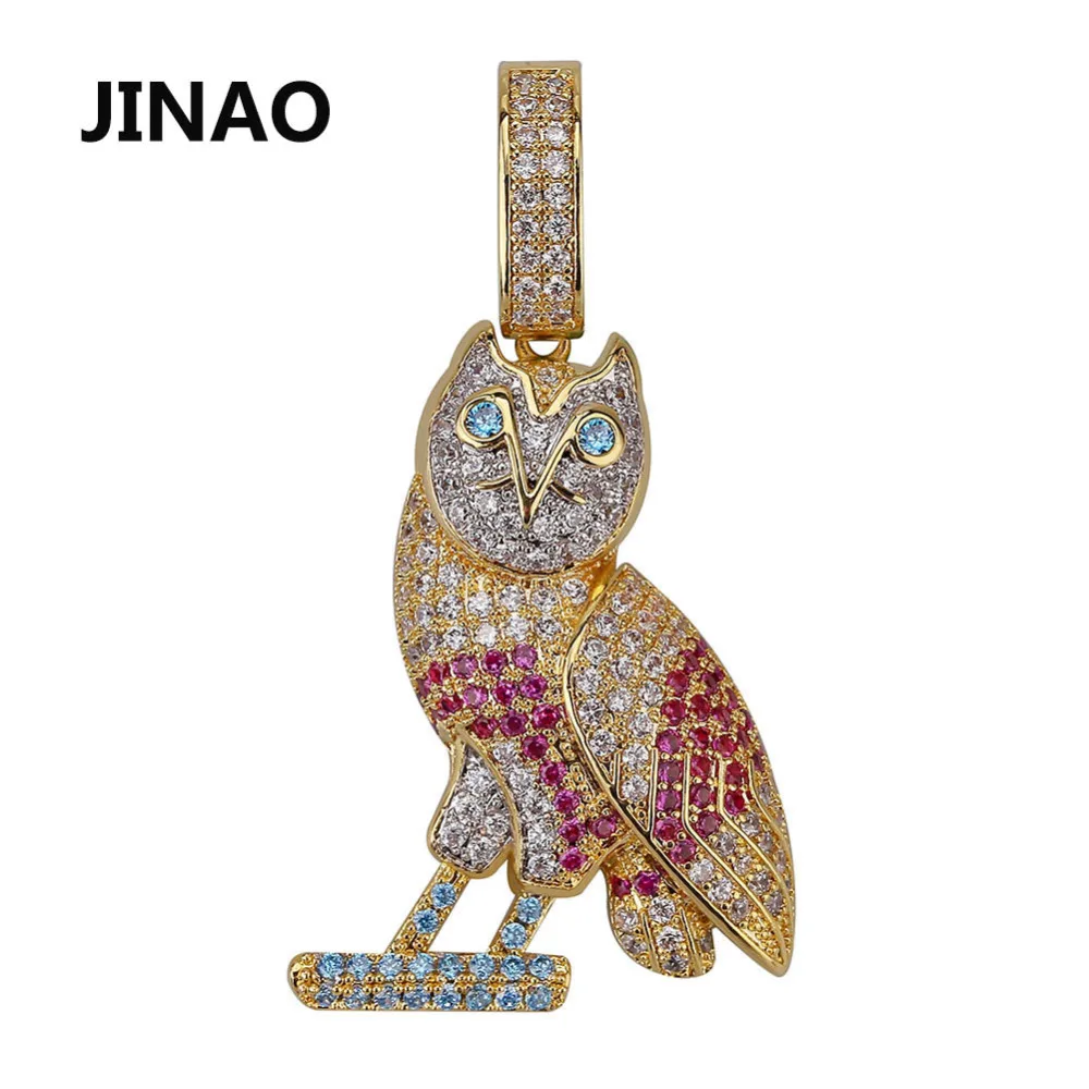 

JINAO Hip Hop Gold Owl Pendant Necklace Micro Pave Zircon Iced Out Animal Jewelry Man Women Gift
