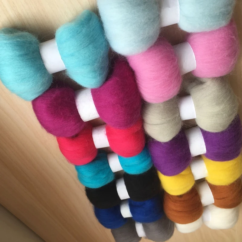 needle felting poke fun DIY roving felt 100% merino wool fiber mix color 5g/14pcs/lot