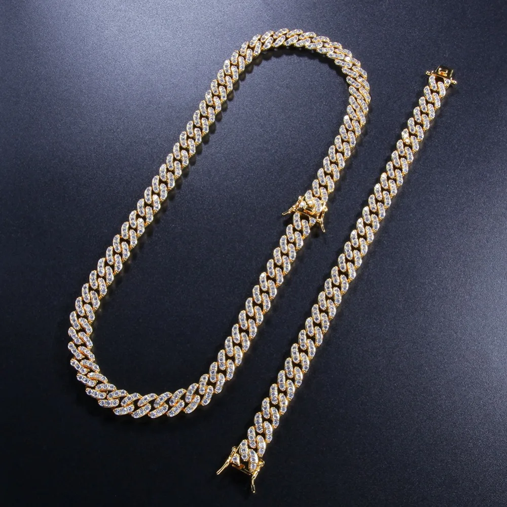 Beste Uwin 9mm Ketting Armbanden Set Volledige CZ Bling Fashion Cubaanse Link Chain Wit Goud Kleur Hiphop Sieraden Voor vrouwen Drop Shipping