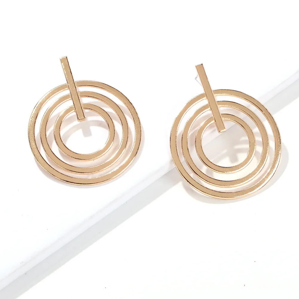 

Simple Gold Color Big Hoop Earring For Women Statement Fashion Jewelry Accessories Large Double Circle Round Drop Earrings