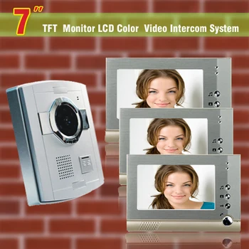 

7 Inch video Door Phone Doorbell Intercom System Video Door Bell Night Vision camera Waterproof visual Intercom 3-Monitor Kit