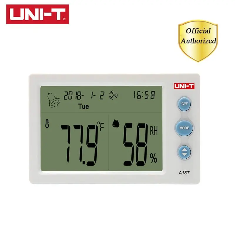 

UNI-T A13T Temperature Humidity Meter Indoor Temperature and Humidity Table Time/Date/Week/Alarm Clock Humidity Display