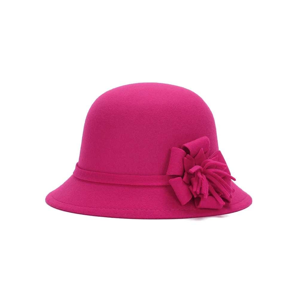 Шляпы шерстяная широкополая котелок шляпа винтажная Шляпа Fedora Регулируемый головной убор пляжная Повседневная Женская - Цвет: rose red