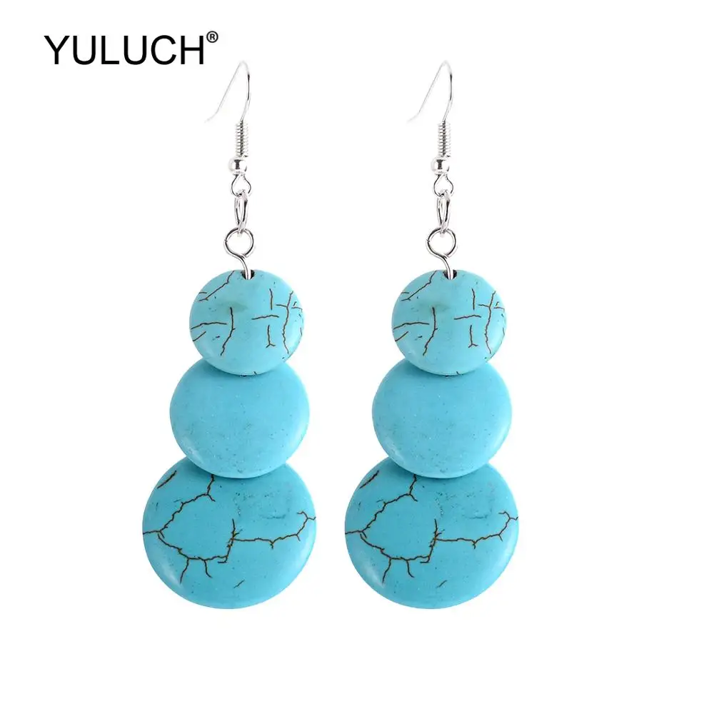 

YULUCH Ethnic African Indian Blue Resin Pompom Statement Earrings For Women Lady Girls Party Gifts Fashion Long Pendant Earrings