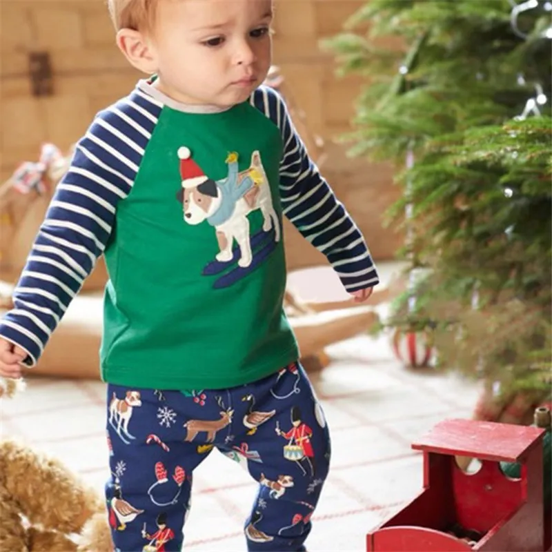 Jumping meter/топы для маленьких мальчиков, аппликация из хлопка, футболки с животными, Рождественская Одежда для мальчиков, осенние детские футболки для мальчиков