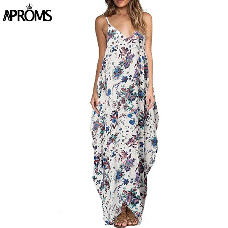 Aproms 2017 Women's Boho Floral Print Dress Sexy V Neck Spaghetti Strap Long Maxi Dress SundressVestido Female Frock long-floral-maxi : image Aproms 2017 Women's Boho Floral Print Dress Sexy V Neck Spaghetti Strap Long Maxi Dress SundressVestido Female Frock long-floral-maxi