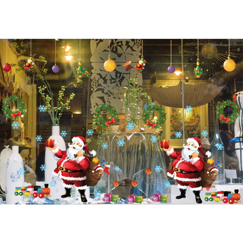 Рождественская Наклейка на стену, украшение Санта-Клаус, подарок на окно, настенные съемные наклейки из ПВХ, Наклейки на стены, Рождество, Год, домашний декор