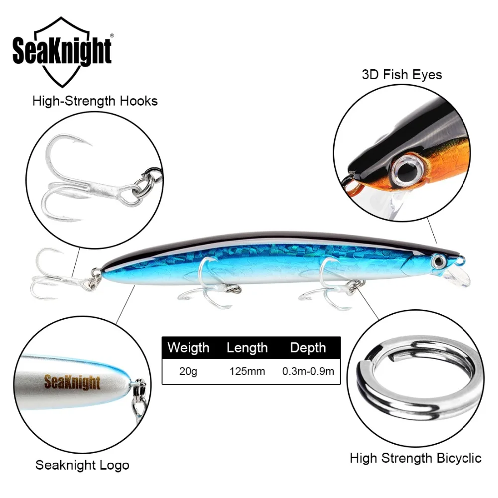 8 шт./лот SeaKnight SK008 блесна рыболовные приманки 20 г 125 мм 0,3~ 0,9 м искусственные жесткие приманки 3D глаза 3 крючка рыболовная приманка на карпа рыба