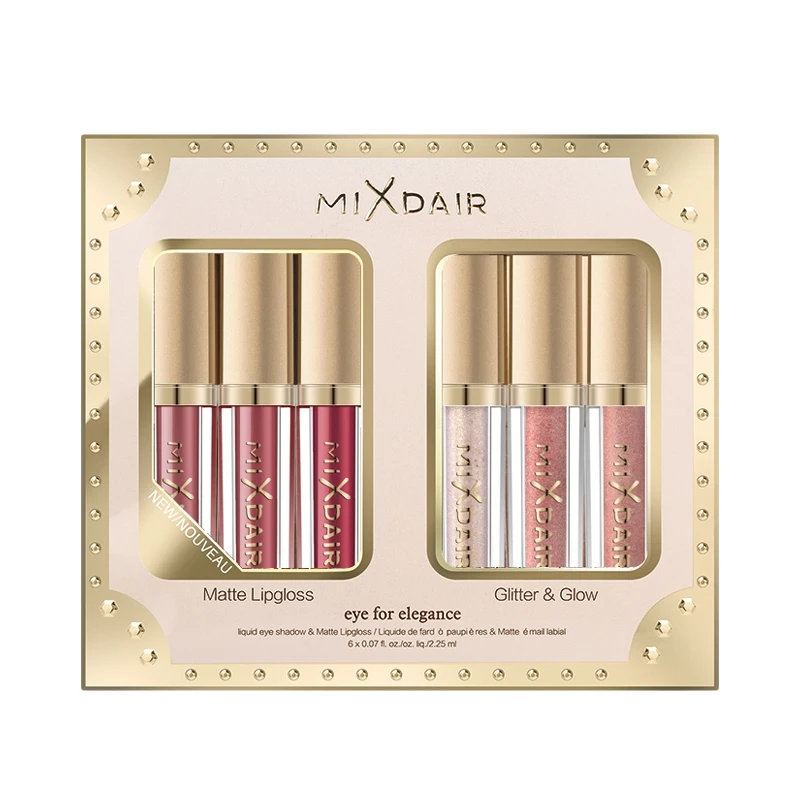 

6 Pcs Matte And Shimmer Lip Gloss Set Sparkly Shimmer Professional Long-Lasting Highlighter Liquid Lipstick Kit Maquiagem