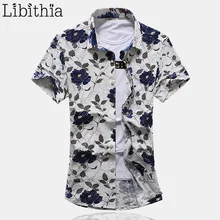 Новое поступление летний цветочный Повседневное короткий рукав тонкая рубашка Для мужчин Slim Fit Для мужчин Одежда большого размера 5XL 6XL 7XL хлопок социальные рубашки G035