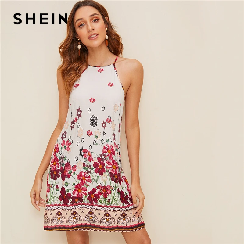 Женское прямое пляжное платье SHEIN праздничное короткое на бретелях спагетти с
