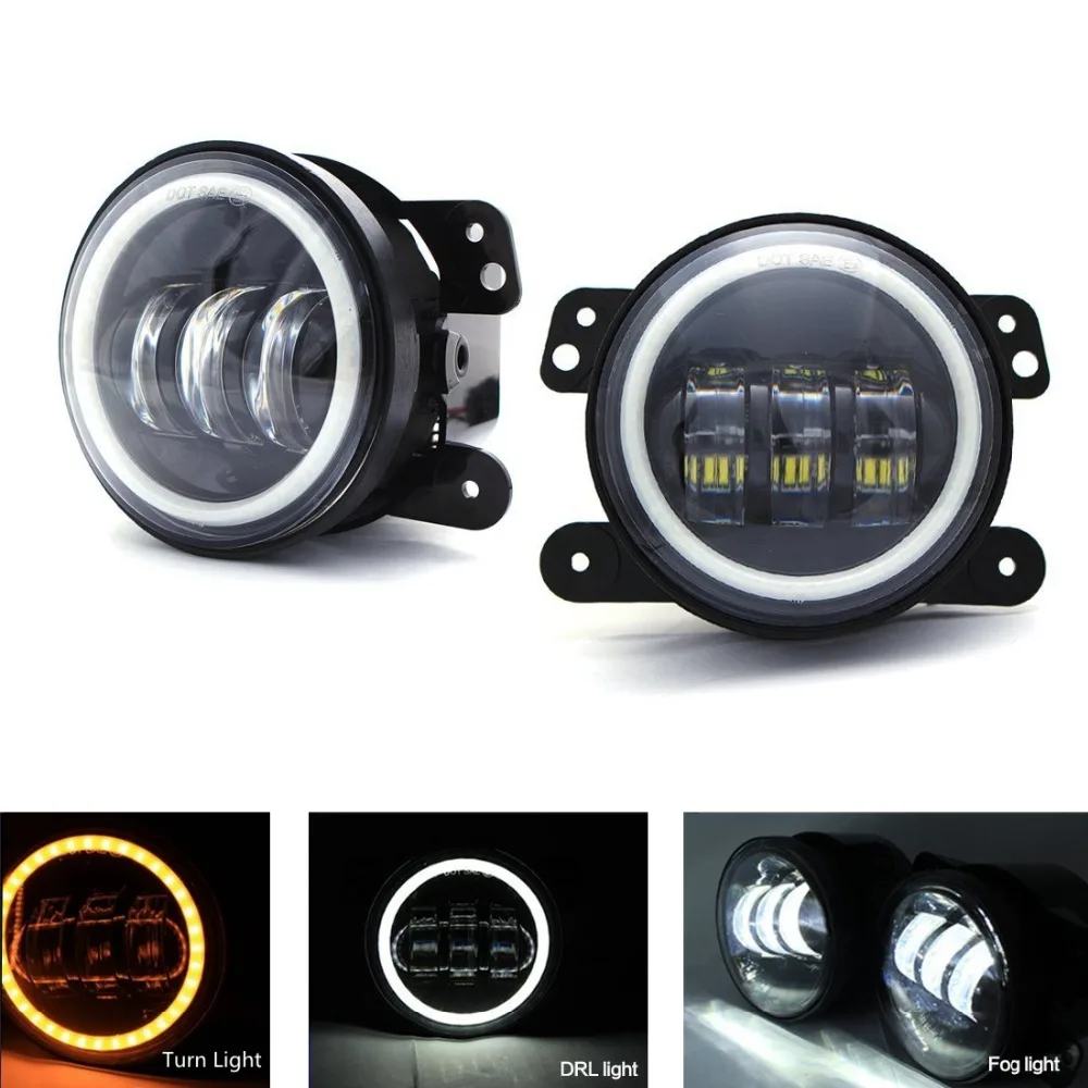 

Marloo 4inch Fog Lights For Jeep Wrangler JK Front Bumper LED Fog Lamp White DRL With Amber (Yellow) Turn Signal Halo