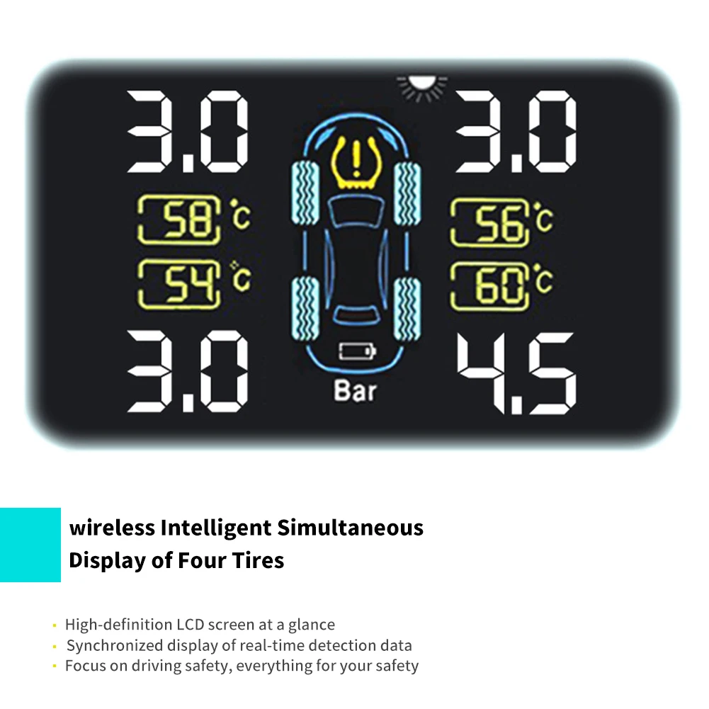 Датчик давления в шинах TPMS, солнечный датчик давления в шинах, сигнализация TPMS, внешний внутренний датчик s с 4 датчиками s