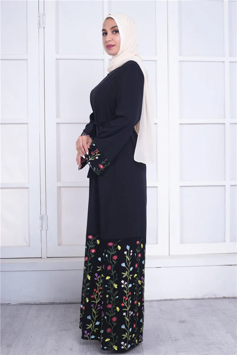 Мусульманское платье с вышивкой Абая Дубай Кафтан цветы кружевной кардиган длинный халат кимоно Рамадан Арабский исламский молитва одежда