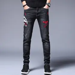 Новые мужские джинсовые брюки мужские джинсы modis вышивка мужская одежда 2018 уличная для зимы обтягивающие джинсы черные джинсы в стиле