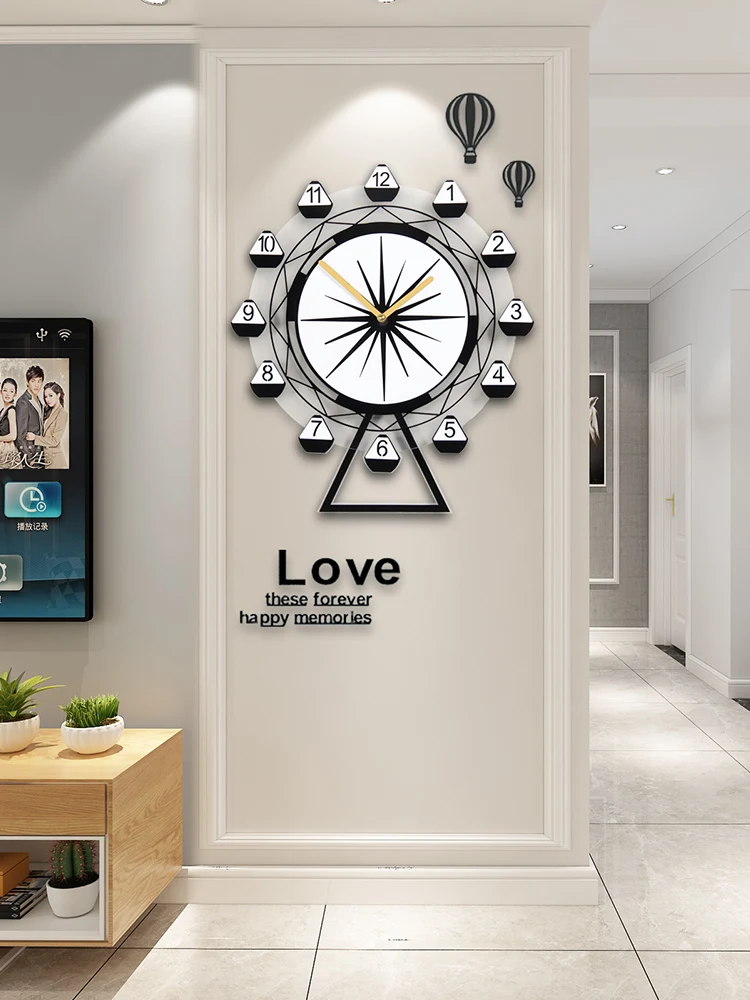 

Swingable Wall Clock Modern Design Quartz Hanging Clock Silent Living Room Creative Watch With Wall Stickers Free Shipping
