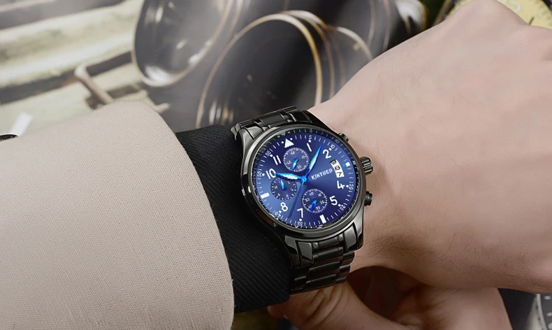 KINYUED Роскошные лучший бренд кварцевый хронограф часы Для мужчин Бизнес Водонепроницаемый календарь Для мужчин s часы светящиеся стрелки