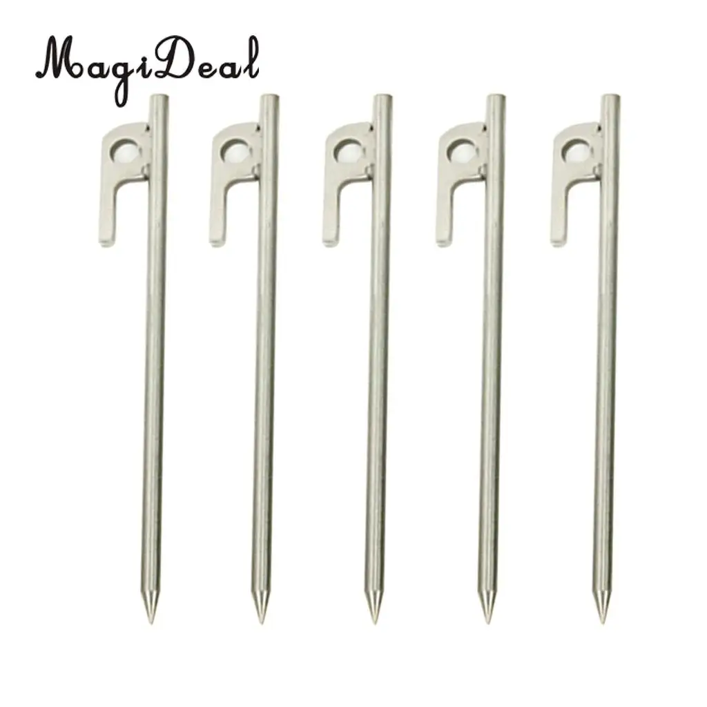 MagiDeal 5Pcs Heavy Duty 304 Stainless Steel Camping Awning Tent Stake Peg for Anchoring Tent Tarps Landscaping Garden Plants