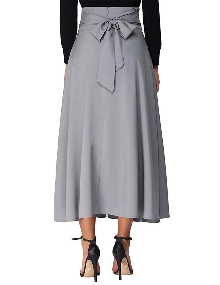 Europe and the United States new high waist wrinkle bow belt A line