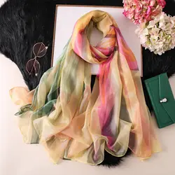 Горячая 2019 Элитный бренд Для женщин шарф Винтаж цветочные шелковые шарфы принт платки и палантины пашмины фуляровая Бандана Хиджаб