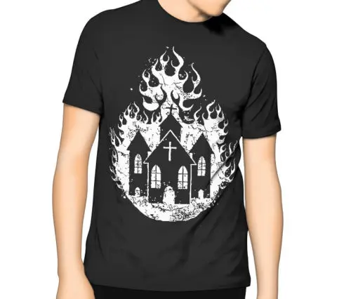 Burning Church Satanic Occult Luciferian T shirt S 6XL