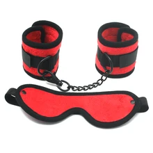 SMSPADE red bondage handcuffs and Blindfold,super solf velvet sex restraints ,bedroom Sex game accessory, Underbed restraints